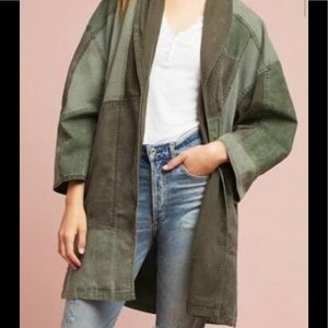 Anthropologie HEI olive green/brown oversized patchwork utility jacket XS/S